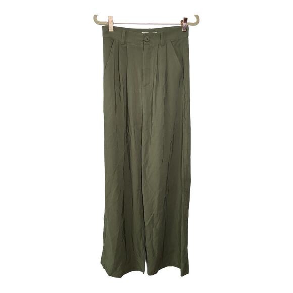 Revolve NONchalant Fabi Wide Leg Pleated Trouser Pant Olive Green Size Small - Picture 4 of 12